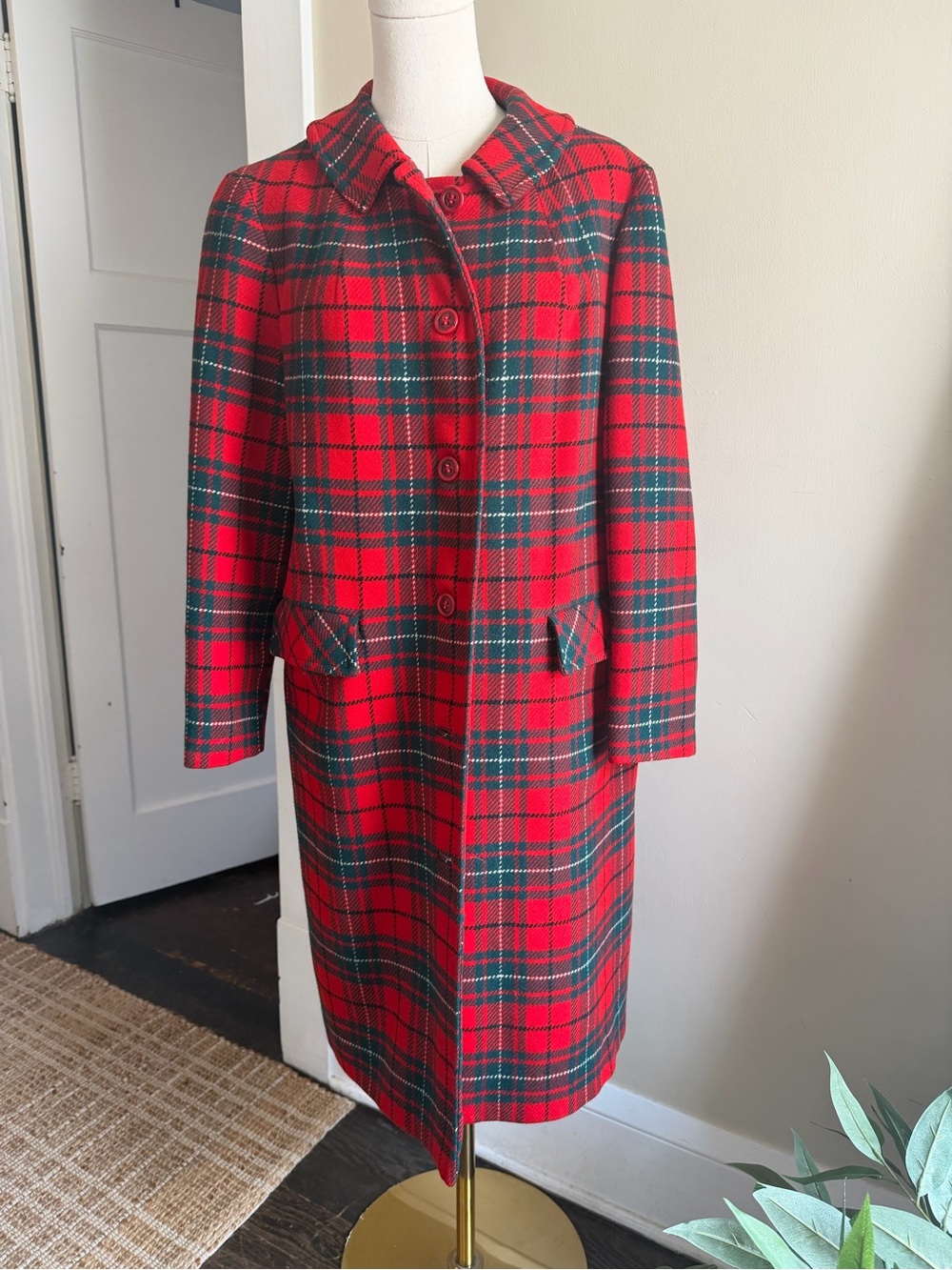 What a gem! Vintage Pendleton Red/Green Plaid Wool Pea Coat and Pencil Skirt Set